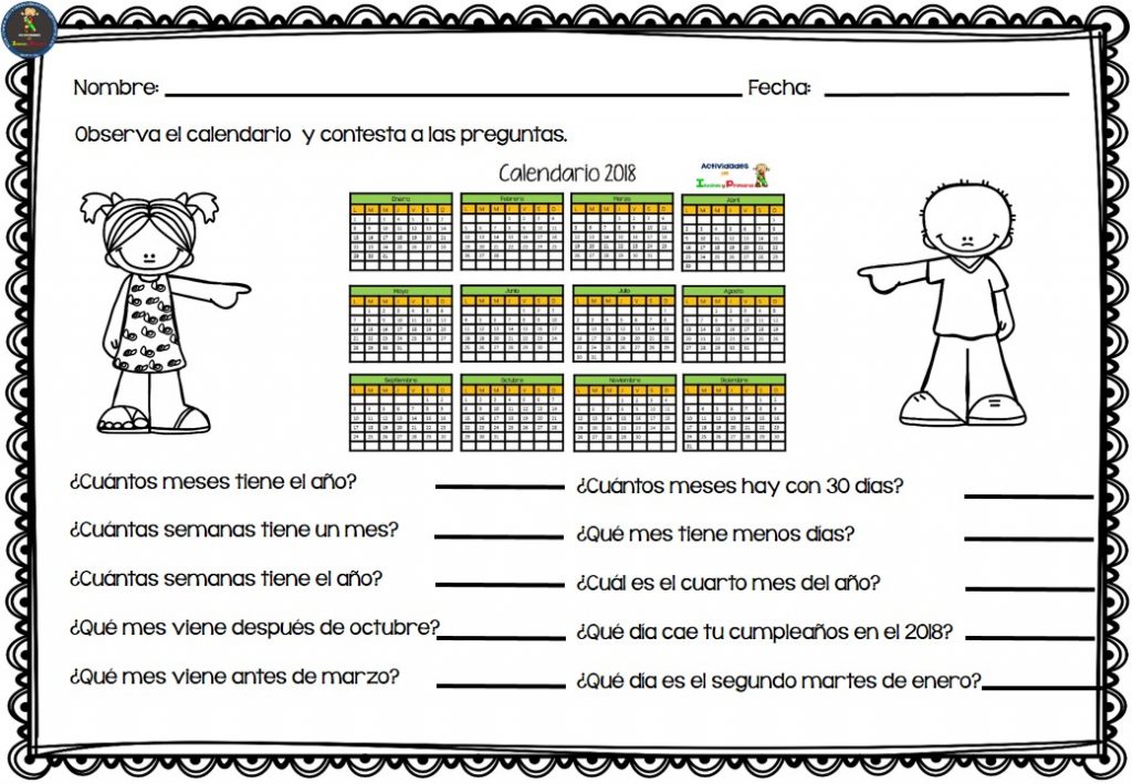 Calendario primaria para imprimir: Secuencia de la semana Calendario primaria para imprimir: Secuencia de la semana