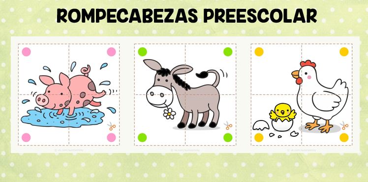 Rompecabezas animales preescolar e a recortar.