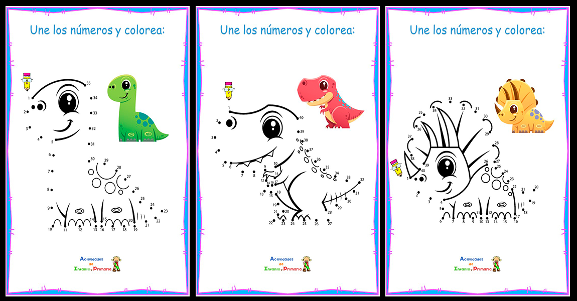 Dibujamos divertidos dinosaurios: Une los números y colorea