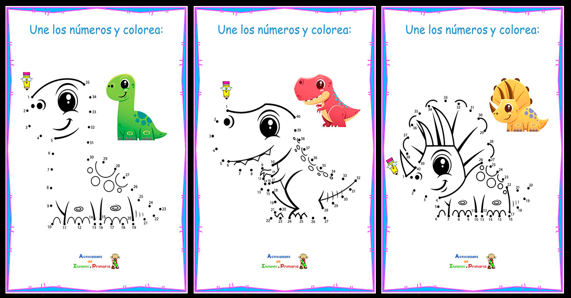 Dibujamos divertidos dinosaurios: Une los números y colorea Dibujamos divertidos dinosaurios: Une los números y colorea