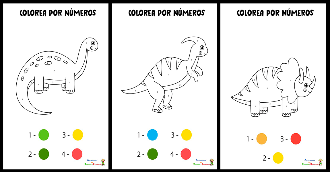 Dibujos de dinosaurios para colorear por números