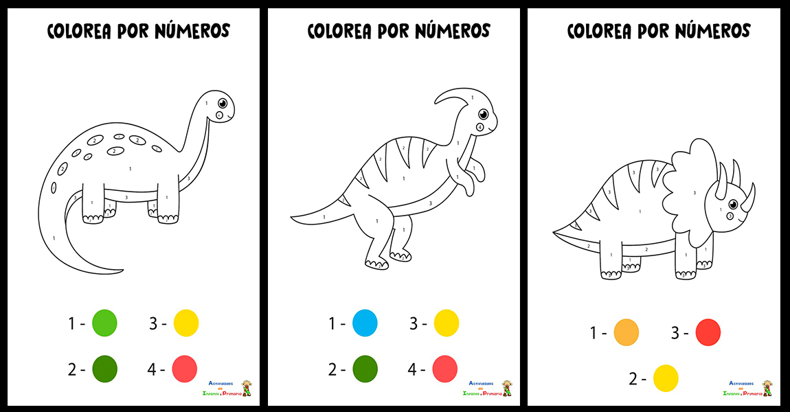 Dibujos de dinosaurios para colorear por números Dibujos de dinosaurios para colorear por números