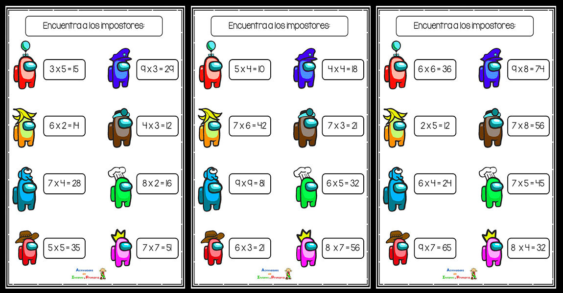 Repaso tablas de multiplicar con Among Us Encuentra al impostor