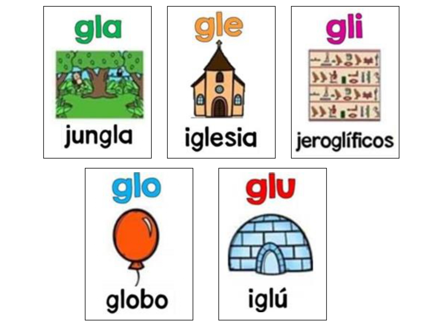 Palabras con gla gle gli glo glu