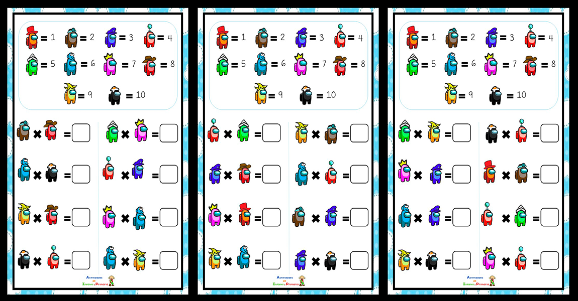 Tablas de multiplicar Repaso con los personajes del Among Us