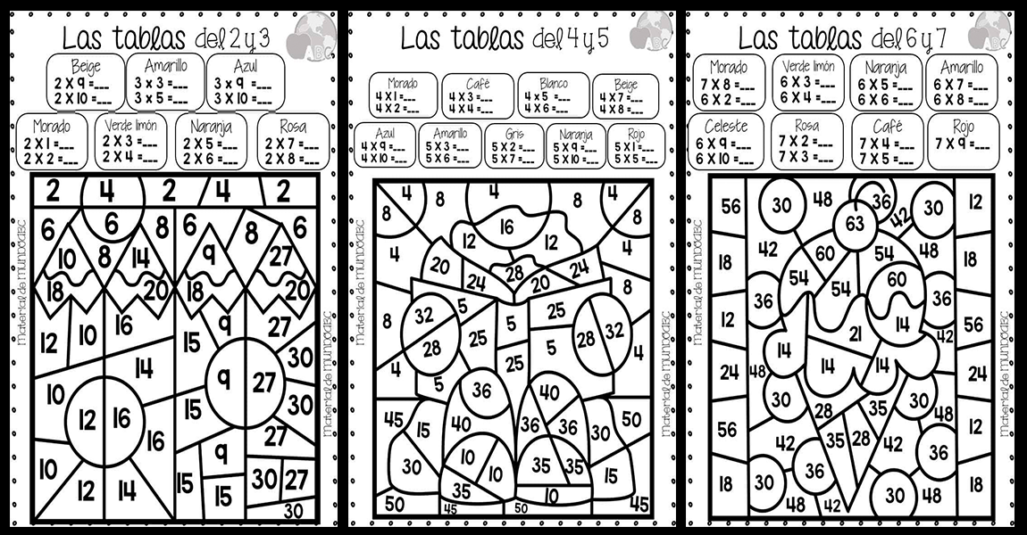 Fichas para repasar las tablas de multiplicar: Resuelve y colorea fichas-para-repasar-las-tablas-de-multiplicar-resuelve-y-colorea