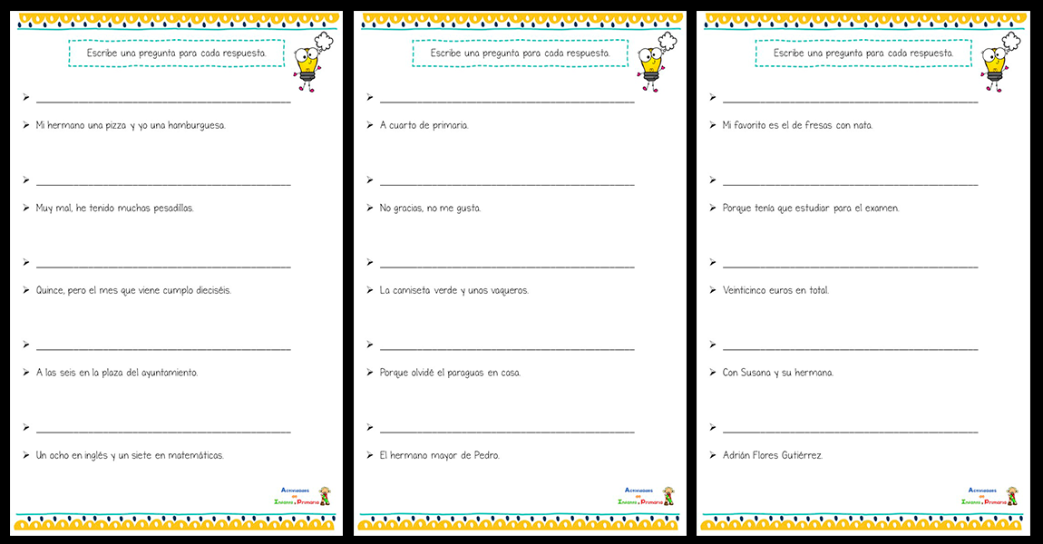 Formulamos una pregunta a partir de una respuesta Actividades de infantil y primaria