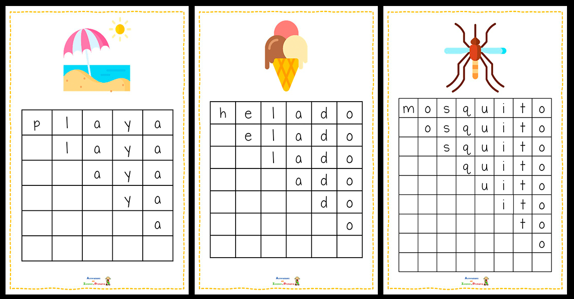 Fichas de deletreo con vocabulario de verano - Actividades de infantil ...
