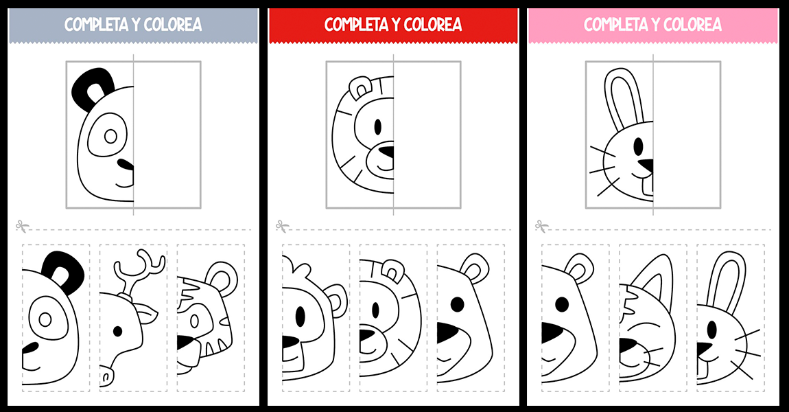 Rompecabezas de animales: Completa y colorea - Actividades de infantil ...