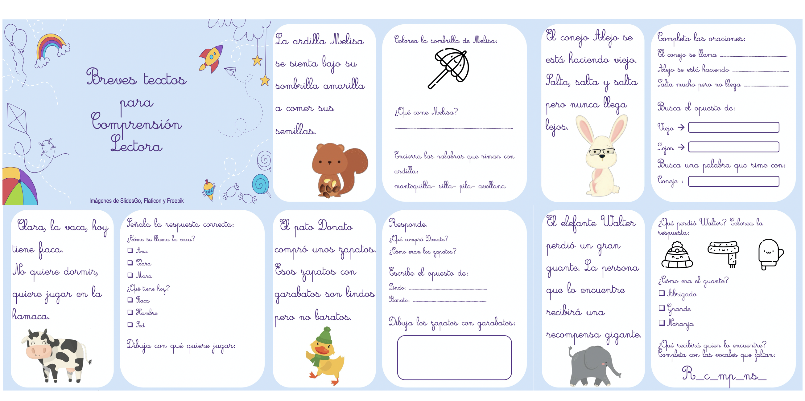 Breves textos para trabajar la comprensión lectora INFANTIL Y PRIMER CICLO