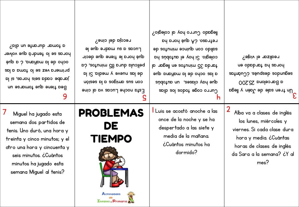 Minilibro: Problemas matemáticos de tiempo - Actividades de infantil y