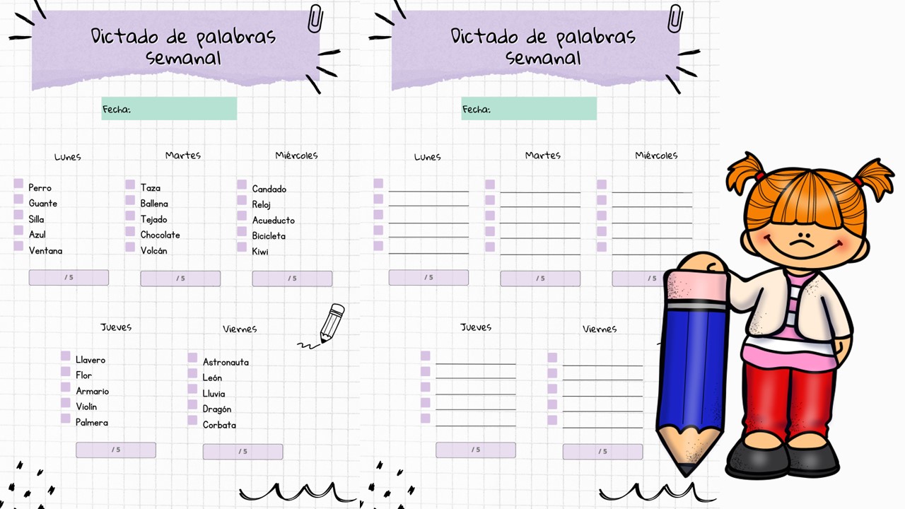 Dictado de palabras semanal + plantilla - Actividades de infantil y ...