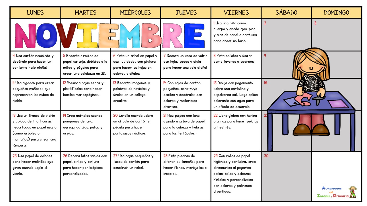 Calendario de manualidades para el mes de noviembre - Actividades de ...