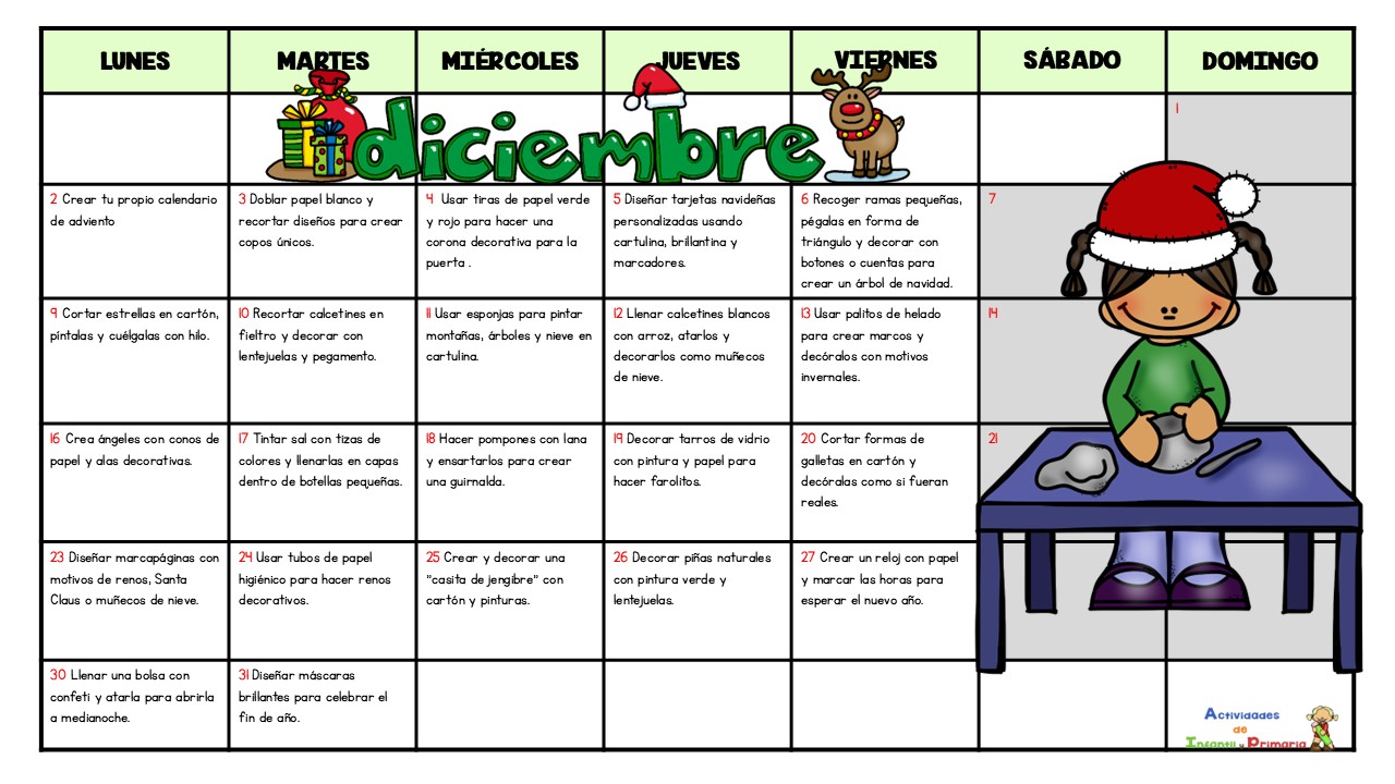 Calendario de manualidades para el mes de diciembre, especial navidad ...