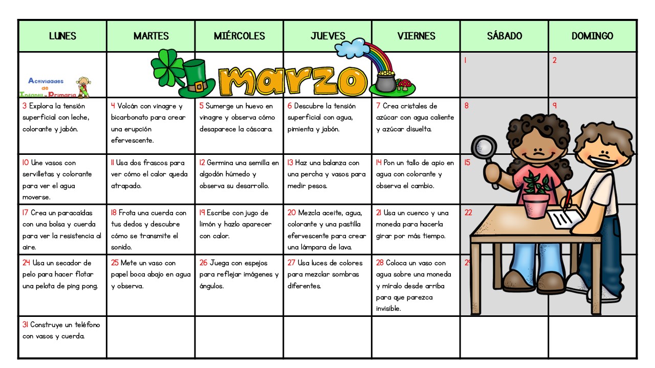 Calendario de experimentos para Primaria del mes de marzo - Actividades ...