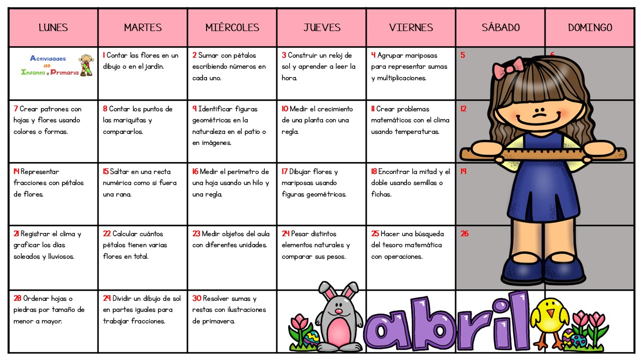 Calendario de actividades matemáticas primaverales para Primaria del ...