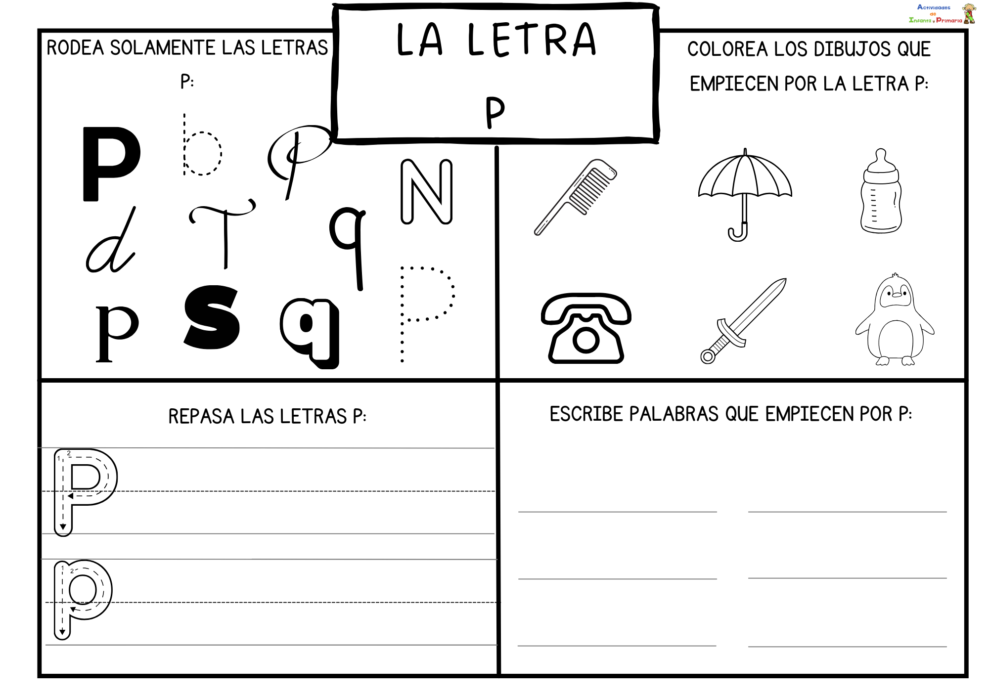 La letra de la semana: Letra P - Actividades de infantil y primaria