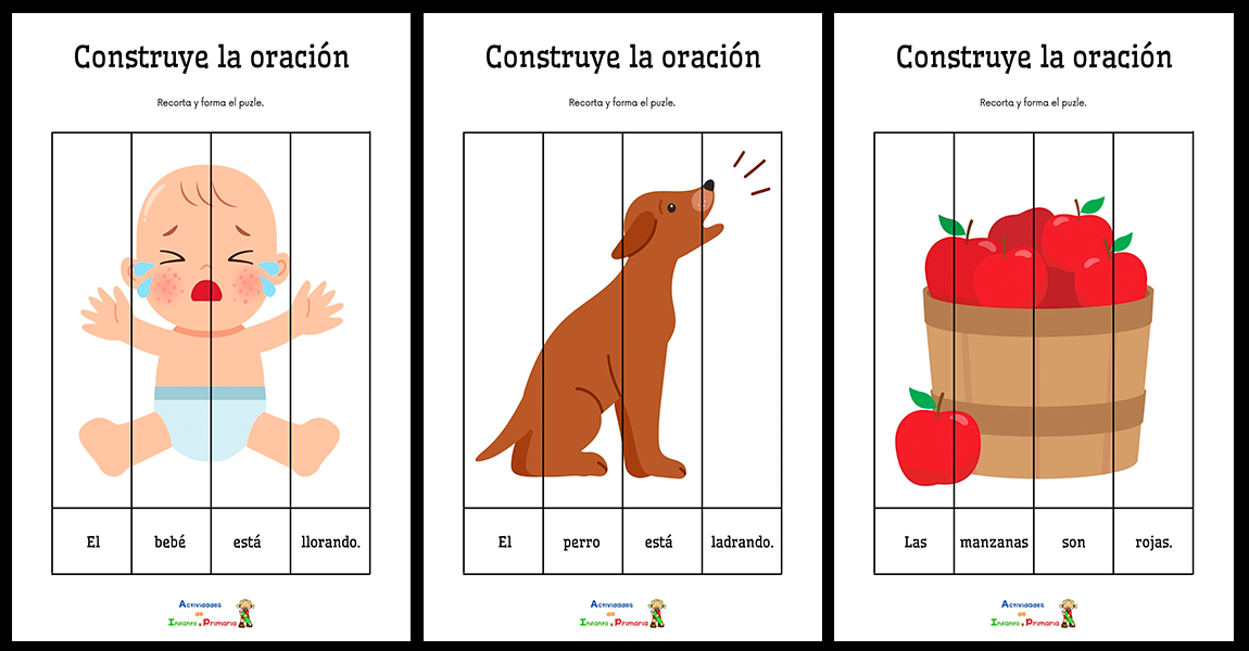 Mis primeras oraciones: Puzle construye la oración de 4 palabras ...