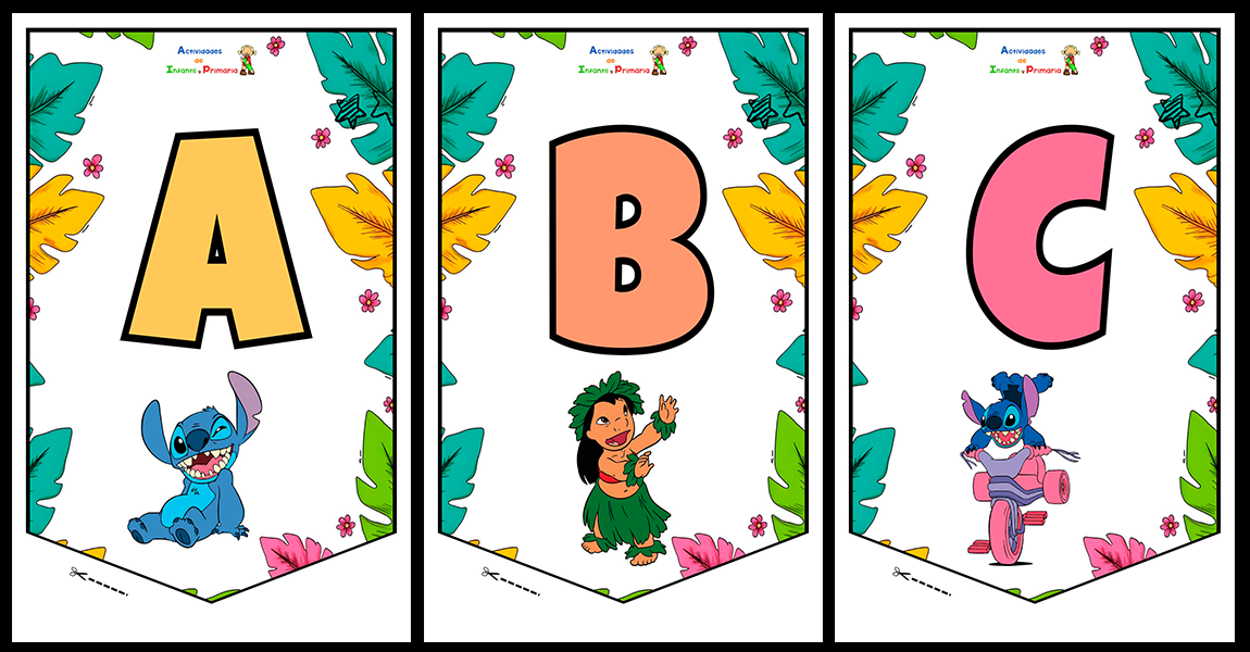 Banderines abecedario de Lilo y Stitch para decorar el aula ...