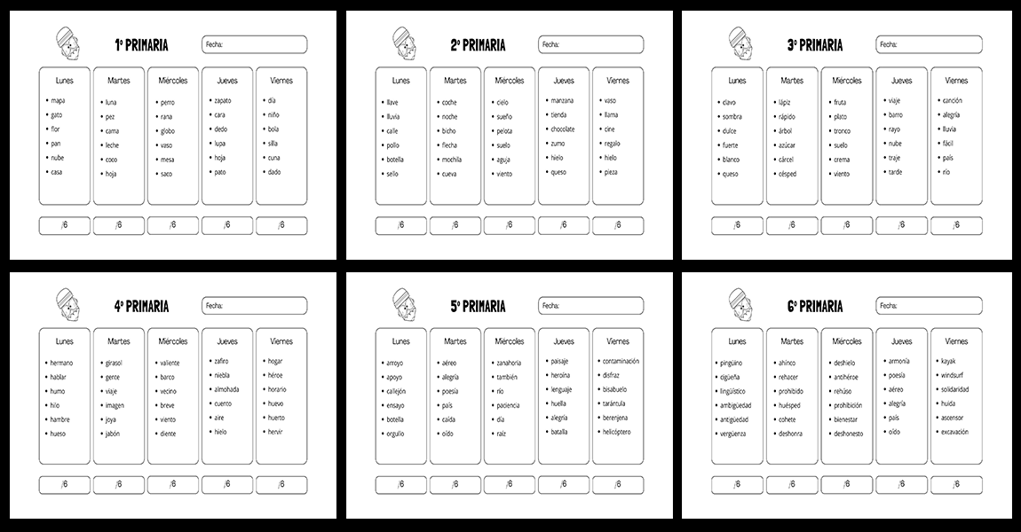 Nuevo dictado semanal de palabras organizado por cursos de Primaria ...