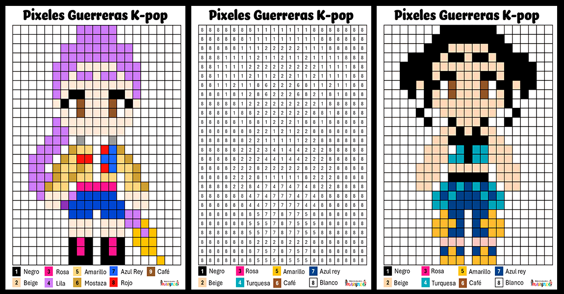 Dibujos en píxeles de las Guerreras K-Pop - Actividades de infantil y ...