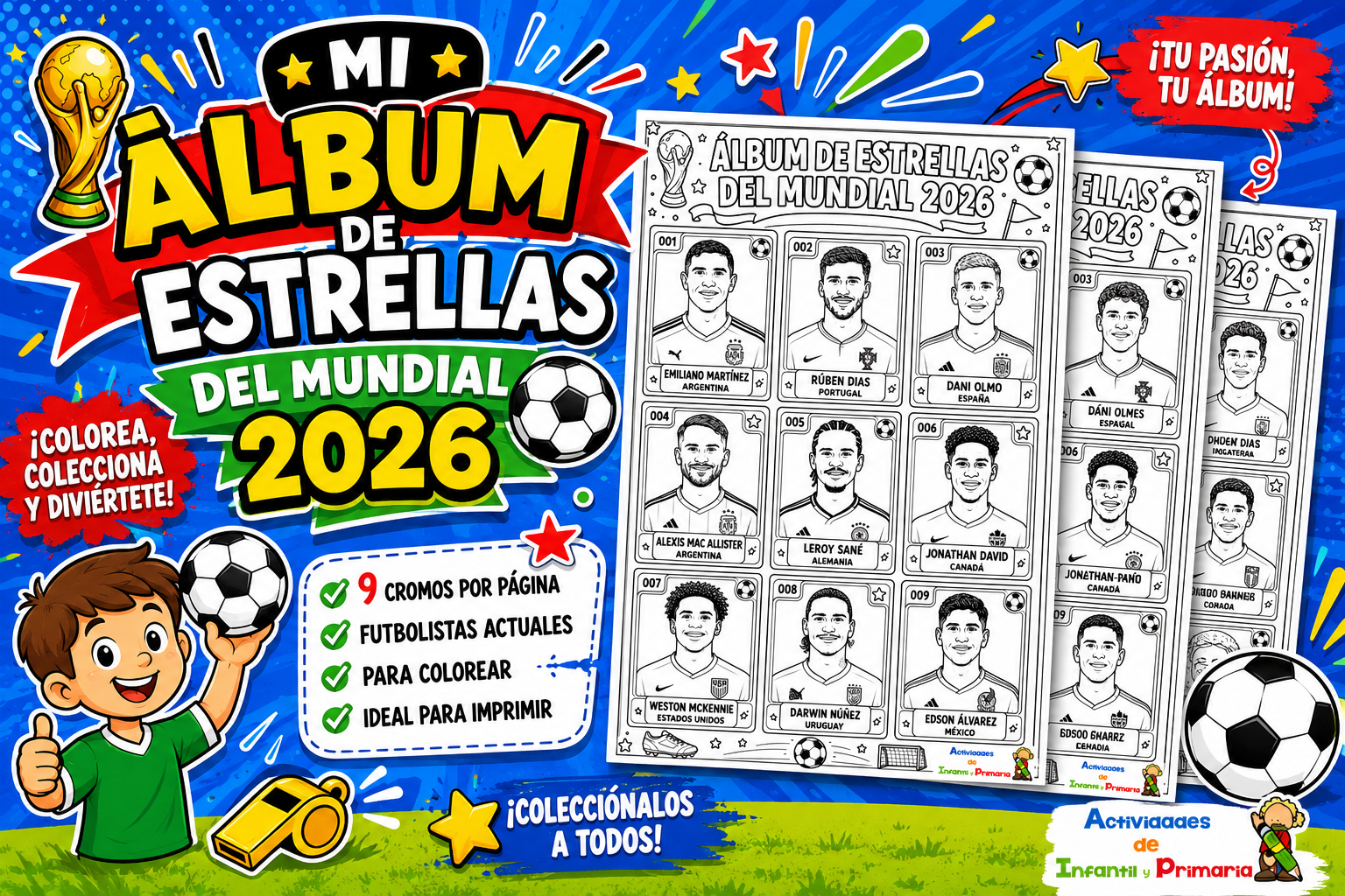 Mi álbum de estrellas del Mundial 2026: Cromos para colorear ...
