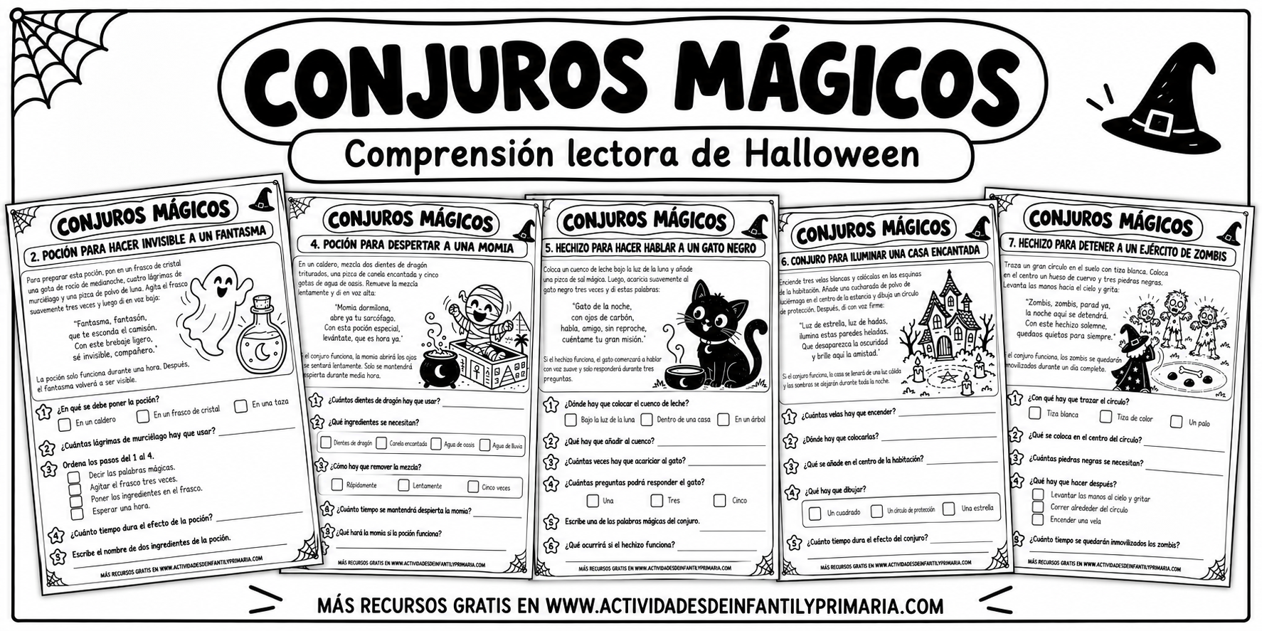 Comprensión lectora de Halloween con divertidos conjuros mágicos ...